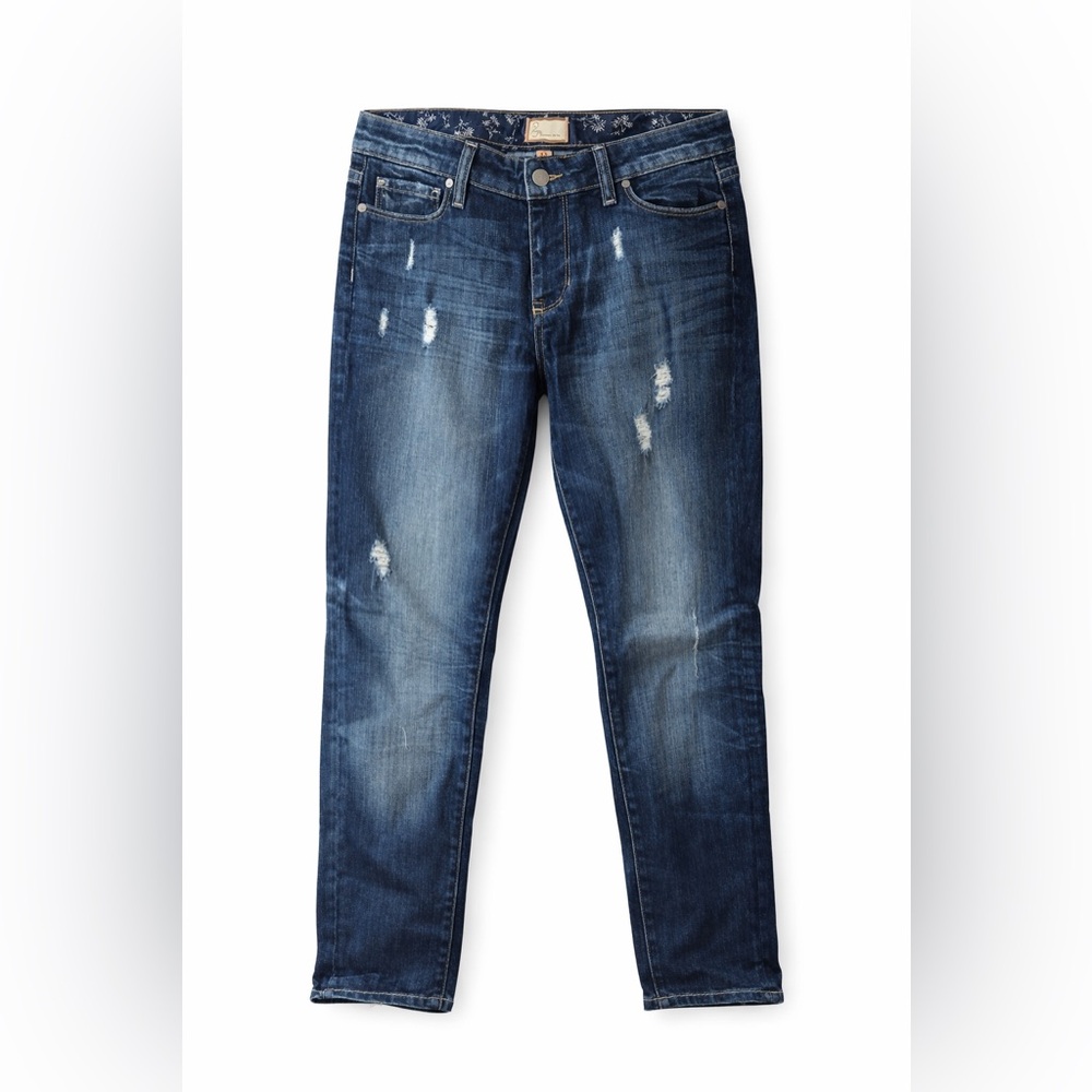 PAIGE Women's Distressed Blue Straight Jeans
